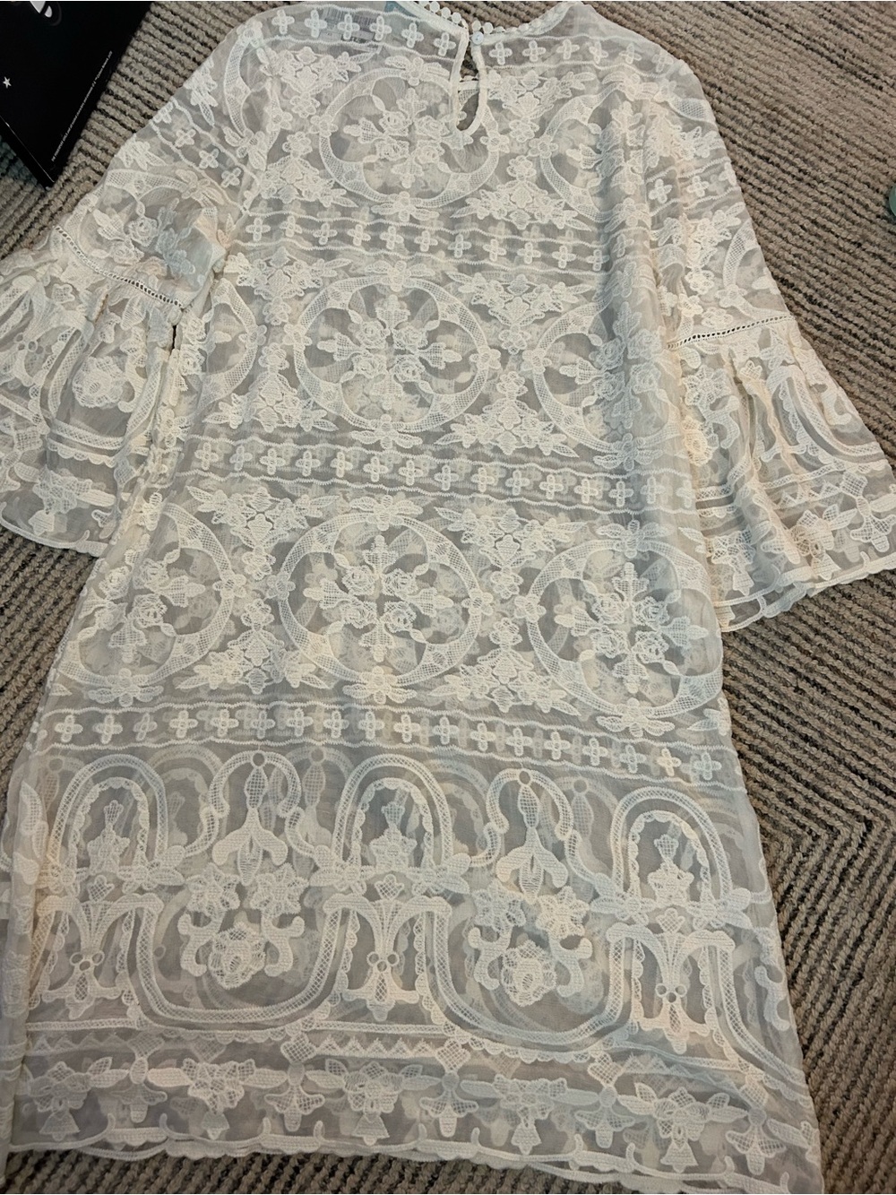 Sundance Embroidered Susannah Lace Overlay Dress 100% Silk White XS bell sleeve - Picture 6 of 7